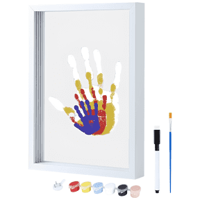 DIY Handprints Photo Frame Kit, 6 Color Washable Paint for Couple or Family Hand Printing Art, 11.8 x 8.3 x 2.0 Inch White Shadow Box Display, Creative Valentine's Day, Mother's Day, Birthday Present
