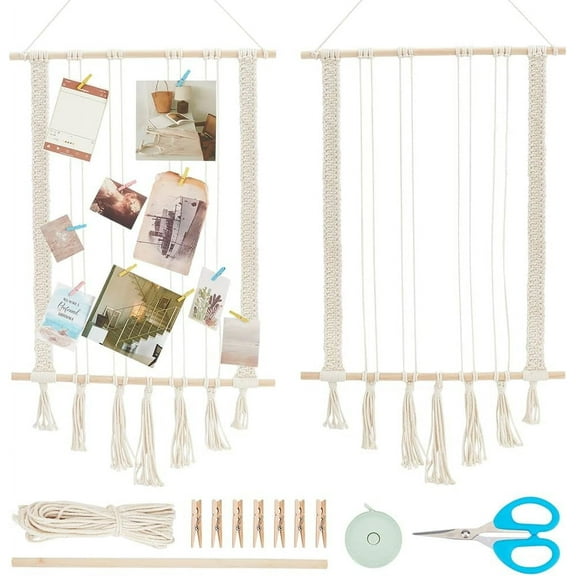 DIY Hanging Photo Display Macrame Kit Wall Hanging Pictures Organizer Macrame Wall Hanging Decor with Clip for Bedroom Apartment Christmas Decor Gift 32 x 16 Inch