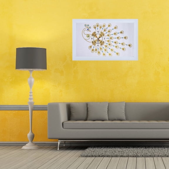 DIY Hanging Wall Clock - Rectangular White Diamond Texture with Peacock Animal Element | Home Art Decor,Frameless