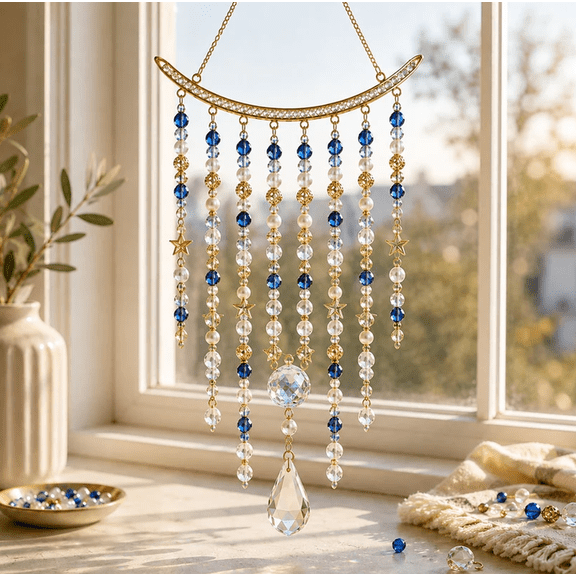 DIY Hanukkah Beaded Suncatcher Kit, Sparkling Crystal Craft Set with Traditional Symbols for Creating Meaningful Holiday Window Hanging Decor (Eight Nights Blessing)