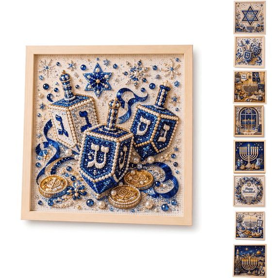 DIY Hanukkah Pearl Art Kit, Hanukkah Pearl Diamond Craft for Holiday Decorating, 8 Festive Designs for Creative Activities, Home Display and Seasonal Gifting (kit-Dreidel Delight)