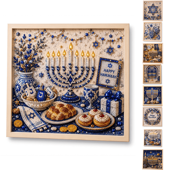 DIY Hanukkah Pearl Art Kit, Hanukkah Pearl Diamond Craft for Holiday Decorating, 8 Festive Designs for Creative Activities, Home Display and Seasonal Gifting (kit-Table Blessing)