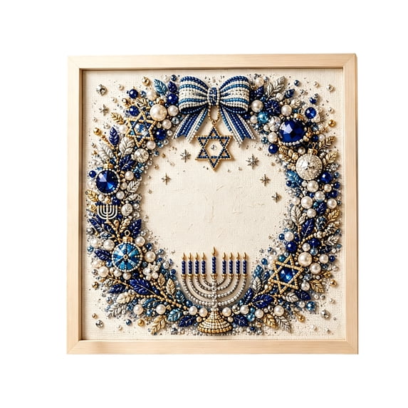 DIY Hanukkah Pearl Art Kit, Home Wall Decor Diamond Art Craft Kit, 5D Crafts Chanukah Sign DIY Diamond Painting Kits, Holiday Hanukkah Wall Decor for Home Party, E
