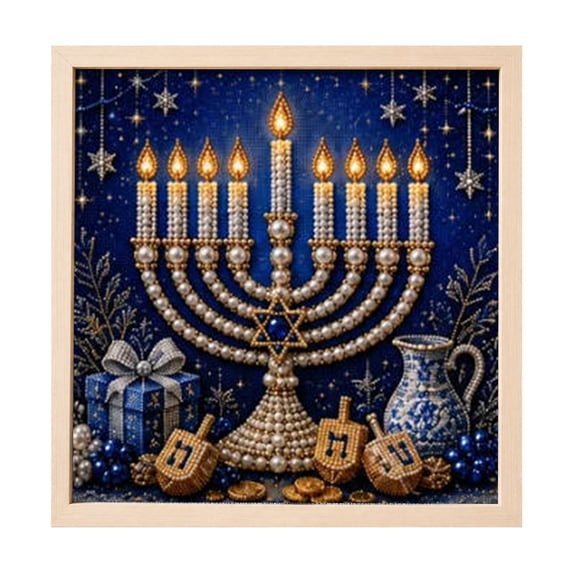 DIY Hanukkah Pearl Art Kit, Home Wall Decor Diamond Art Craft Kit, 5D Crafts Chanukah Sign DIY Diamond Painting Kits, Holiday Hanukkah Wall Decor for Home Party, H