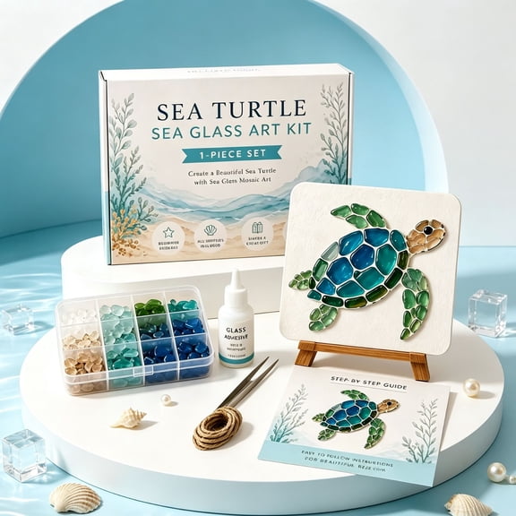 DIY Hard PVC Sea Glass Effect Mosaic Art Kit for Adults, Complete Ocean Theme Craft Set with Tweezers and All Tools Included, Beginner Friendly Painting Project for Home Decor
