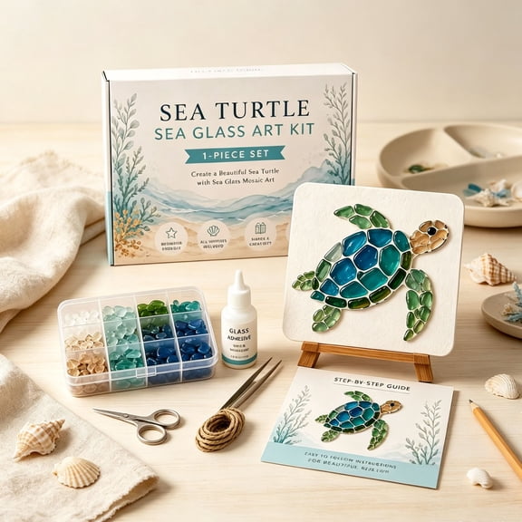 DIY Hard PVC Sea Glass Effect Mosaic Art Kit for Adults, Complete Ocean Theme Craft Set with Tweezers and All Tools Included, Beginner Friendly Painting Project for Home Decor