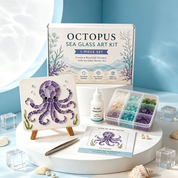 DIY Hard PVC Sea Glass Effect Mosaic Art Kit for Adults, Complete Ocean Theme Craft Set with Tweezers and All Tools Included, Beginner Friendly Painting Project for Home Decor