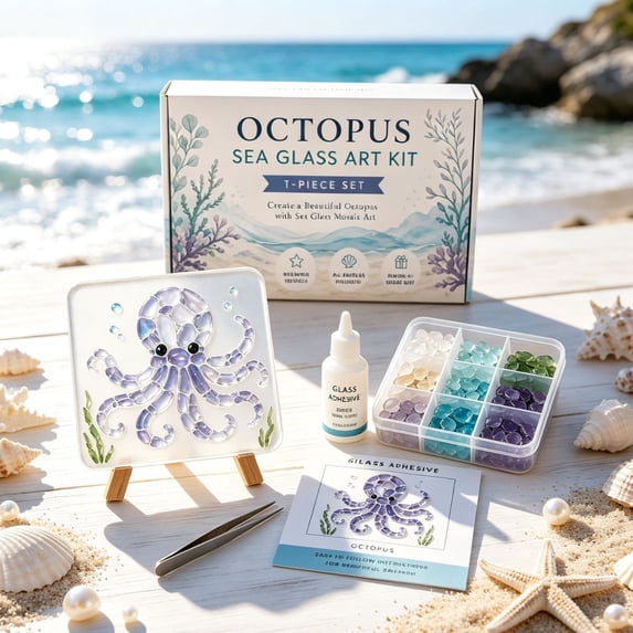 DIY Hard PVC Sea Glass Effect Mosaic Art Kit for Adults, Complete Ocean Theme Craft Set with Tweezers and All Tools Included, Beginner Friendly Painting Project for Home Decor
