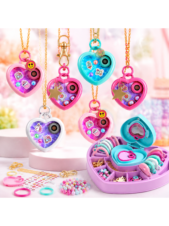 Diy Heart Locket Keychain Making Kit with Magic Zoom Beads, Arts and Crafts for Girls 5-12