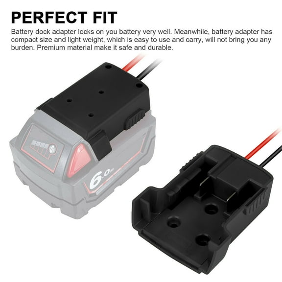 DIY Heavy Duty 12g For Milwaukee M18 20v Li-ion Battery Adapter to Dock Power 12 Gauge Copper Black