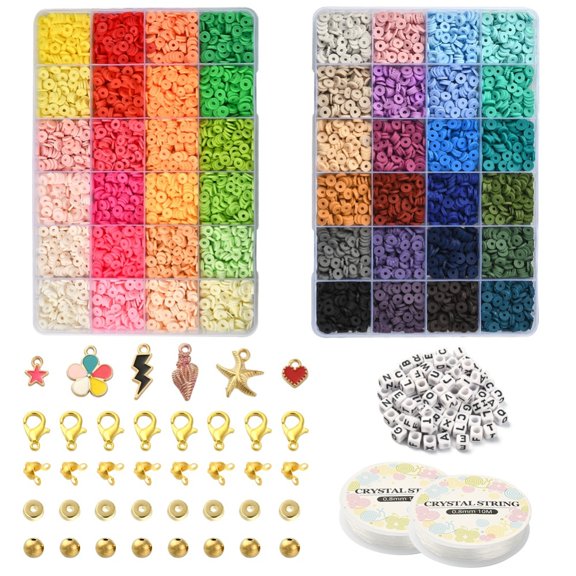 DIY Heishi Surfer Bracelet Making Kit Including Polymer Clay Disc & Cube Acrylic & Round Plastic Beads Starfish & Heart & Shell Alloy Enamel & Plastic Pendants Mixed Color 7446Pcs/set