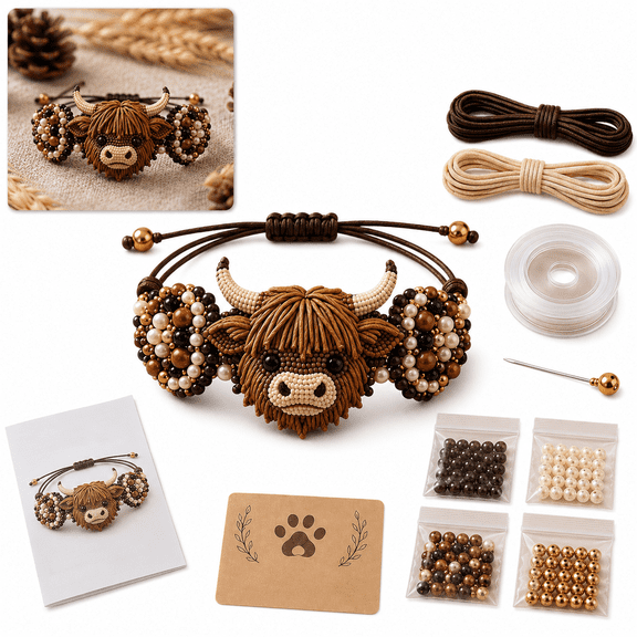 DIY Highland Cow Beaded Bracelet Making Kit, Animal Beadwork Jewelry Craft Set with Instructions for Teens and Adults