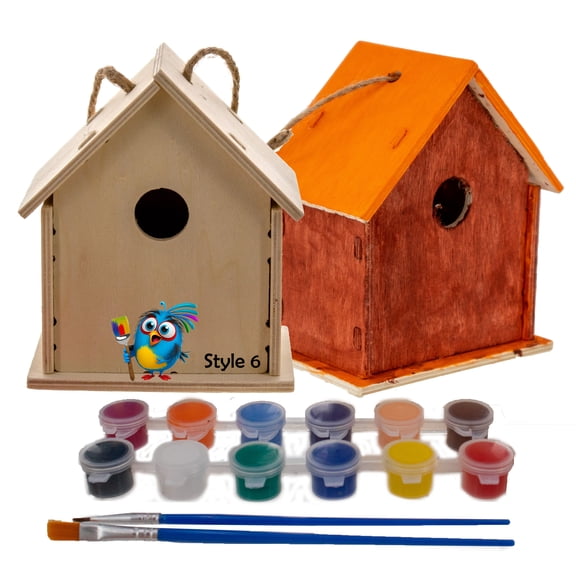 DIY Homemade Wood Birdhouse Kit: Easy Paint & Build - Customizable Design - Fun Activity for Creativity - Arts & Crafts for Kids Ages 3-12, Includes Paints & Brushes