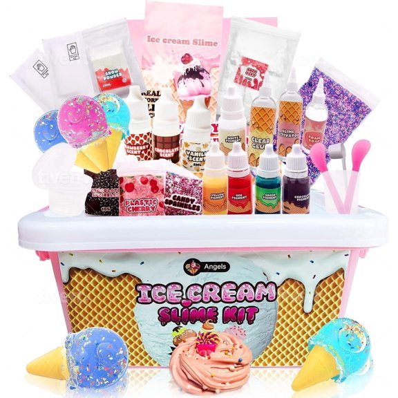 DIY Ice Cream Slime Kit for Kids, Sensory Slime Making Craft Set with Accessories, Creative Activity Toy