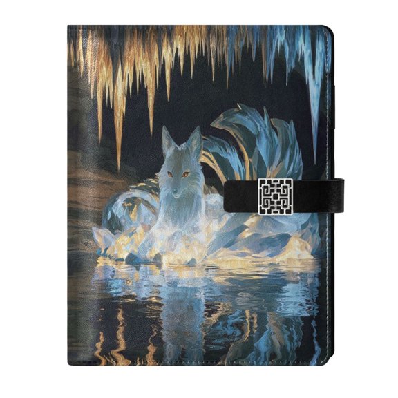 DIY Ice Fox Printed Microfiber Leather Notebook 9.2x6.7" Refillable Binder Journal with Pen Loop&Pockets 100 Sheets
