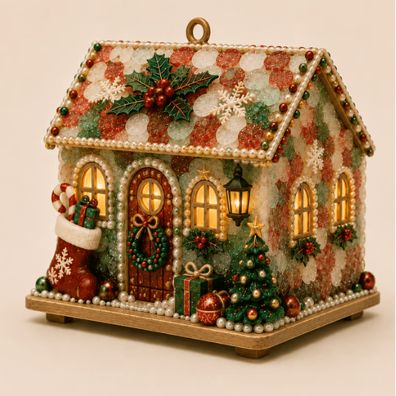 DIY Illuminated Sea Glass Christmas Cottage Kit, Build & Decor Your Own Light‑Up 3D Cottage, Xmas Art Kit with Step‑by‑Step Guidance for Adults & Family
