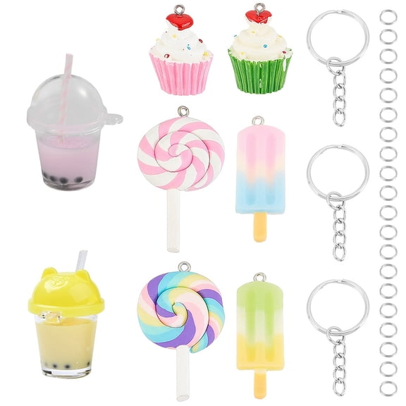 DIY Imitation Food Key Chain Making Kit Including Acrylic Resin Polymer Clay Pendants Iron Split Key Rings Split Rings Mixed Color