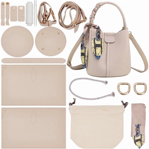 DIY Imitation Leather Bucket Bag Making Kit Crossbody Bag Handicraft Making Set DIY for Women's Handbags Handmade Shoulder Bag Sewing Accessories DIY for Birthday Christmas Holiday Misty Rose
