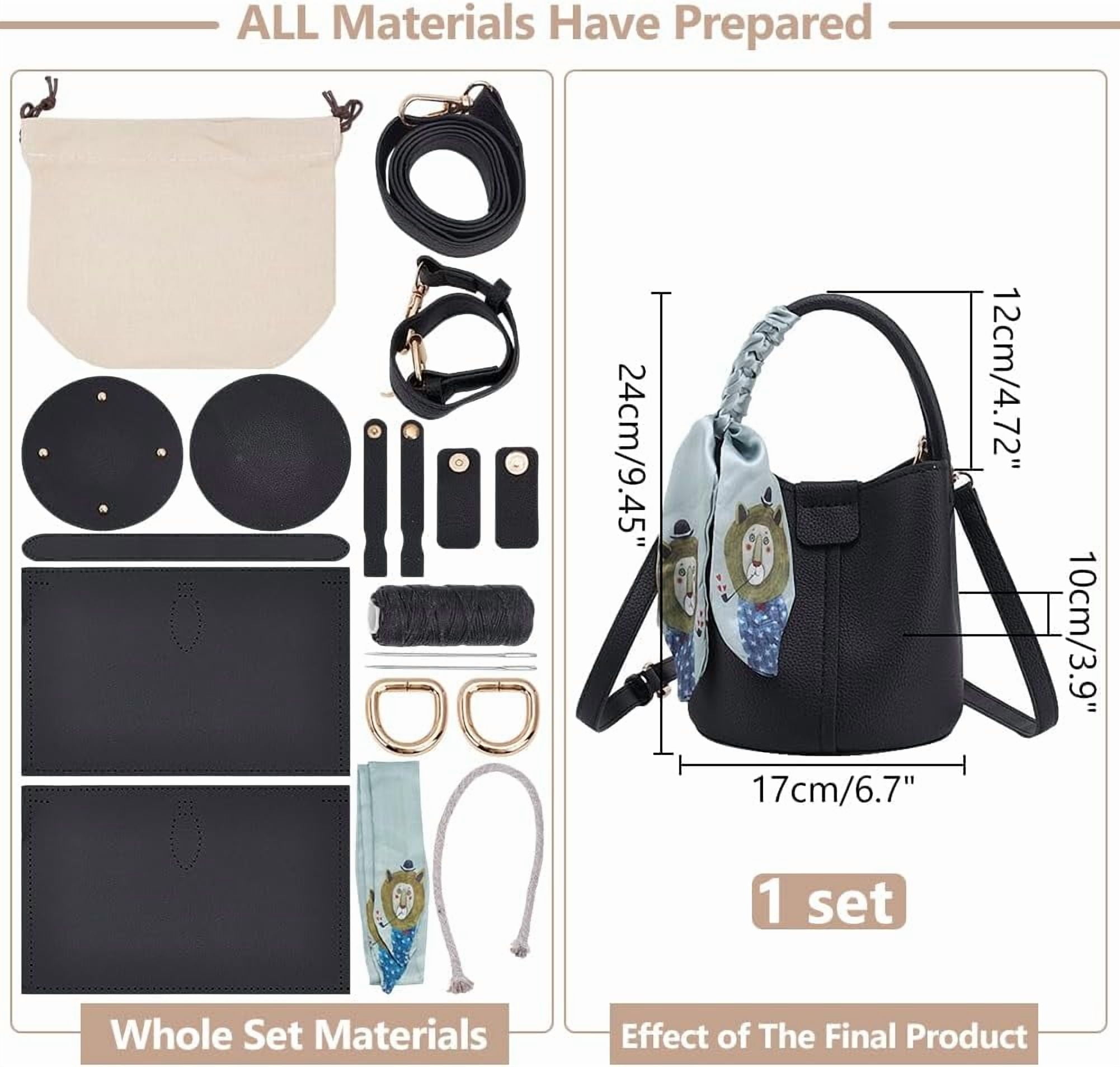 DIY Imitation Leather Bucket Bag Making Kit Crossbody Bag Handicraft Making Set for Women's Handbags Handmade Shoulder Bag Sewing Accessories for Birthday Christmas Holiday Black