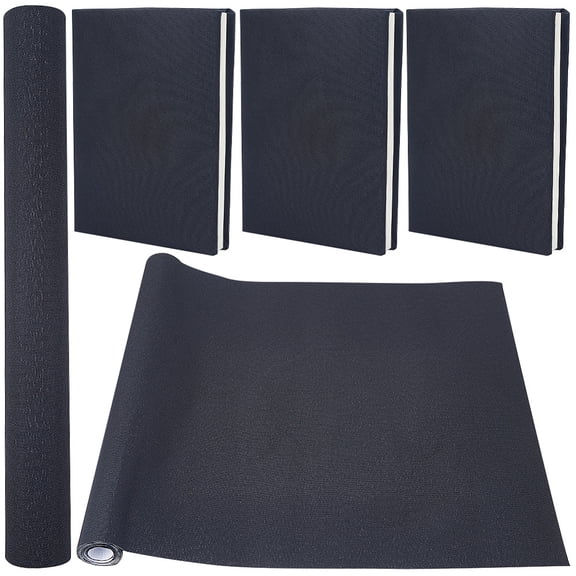 DIY Imitation Leather Fabric with Paper Back 300x1300mm for Book Binding Velvet Box Making Black