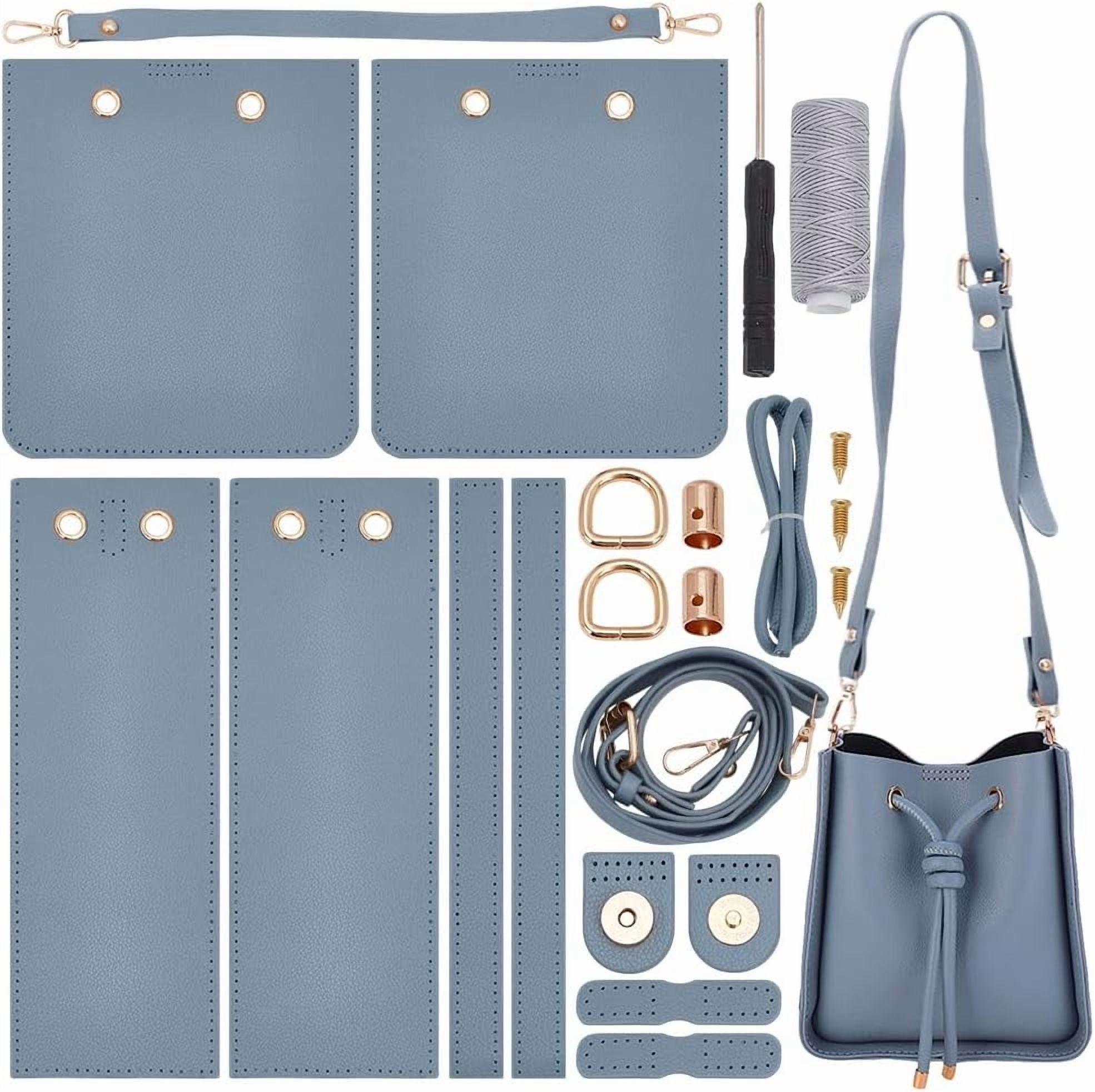 DIY Imitation Leather Sew on Women's Crossbody Bucket Bag Making Kit including Fabrics D Rings Screw Cord and Needle Screwdriver Slate Gray Fihished Product: 220x200x100mm