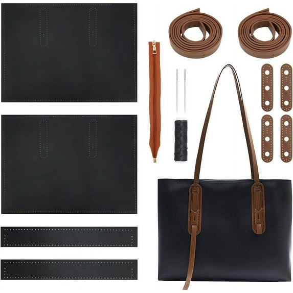 DIY Imitation Leather Tote Bag Making Kit Handmade Sewing Handbag Making Kits Handicraft Shoulder Bag Making 14.17x3.94x10.24 Inch Black