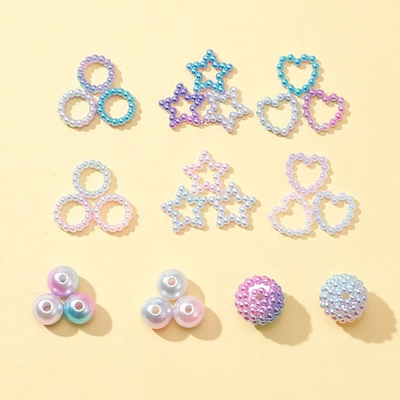 DIY Imitation Pearl Jewelry Making Finding Kit Including Plastic Linking Rings & Beads Round & & Ring & Heart & Star Purple 252Pcs/box