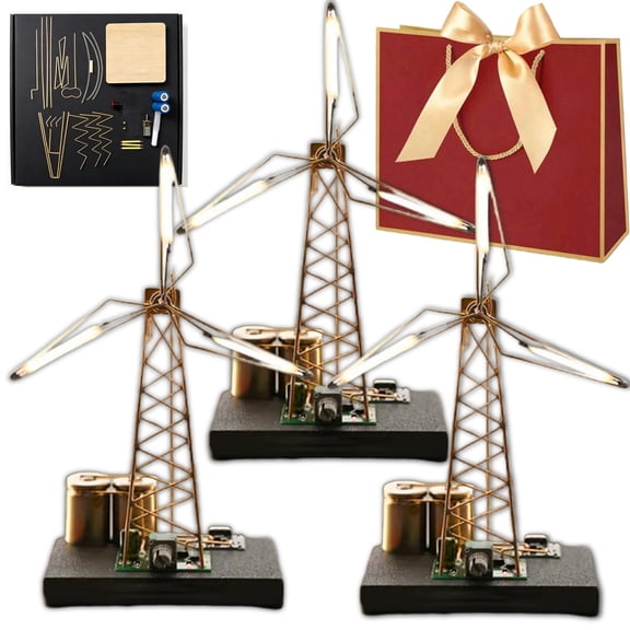 DIY Industrial Retro Windmill Lamp, Rotating Windmill Night Light, Hand-Craft Your Own Warm Ambience, Desktop Windmills Nights Lights with Copper Wire, 33 Kits & Motorized Spinning Blades