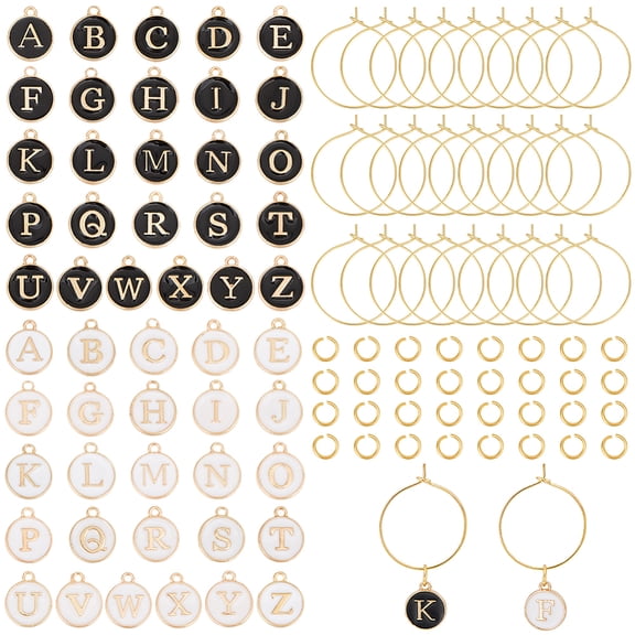 DIY Initial Letter A~Z Alphabet Brass Enamel Wine Glass Charm Rings Making Kit Golden 14x12x2mm Hole: 1.5mm