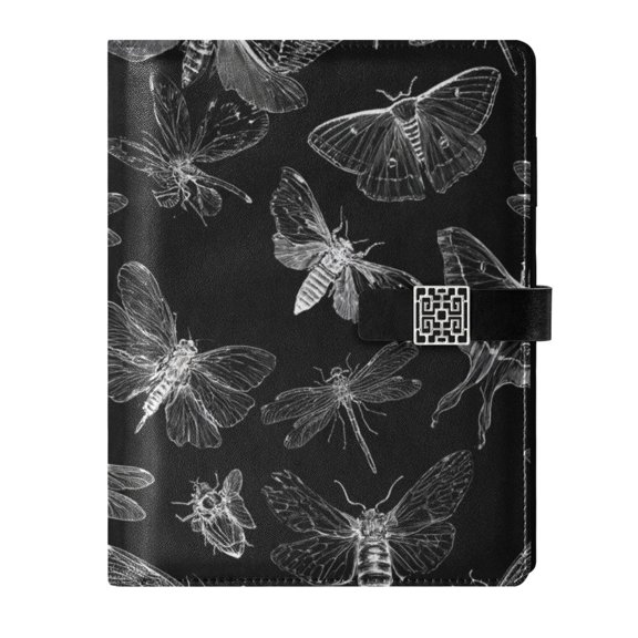 DIY Insect Printed Microfiber Leather Notebook 9.2x6.7" Refillable Binder Journal with Pen Loop&Pockets 100 Sheets