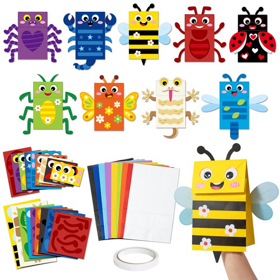 DIY Insects Animals Paper Puppet Craft Kit for Storytelling Props Classroom Art Project,6 Pieces