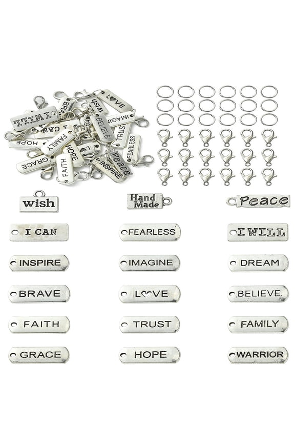 DIY Inspirational Word Tibetan style Alloy Pendants Keychain Making Kits Mixed color 12x6mm Hole: 1.2mm