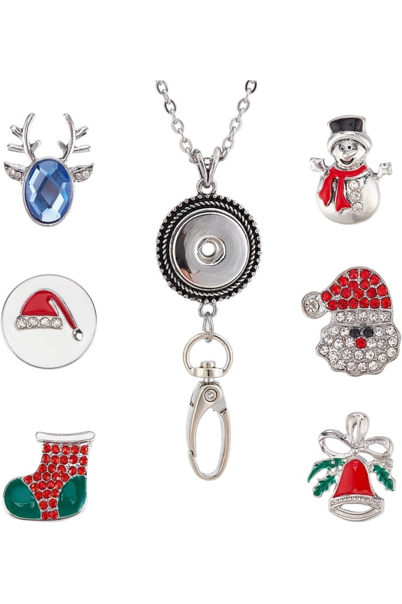 DIY Interchangeable Christmas Office Lanyard ID Badge Holder Necklace Making Kit Including Tree Hat Alloy Snap Buttons Snap Keychain Making diy