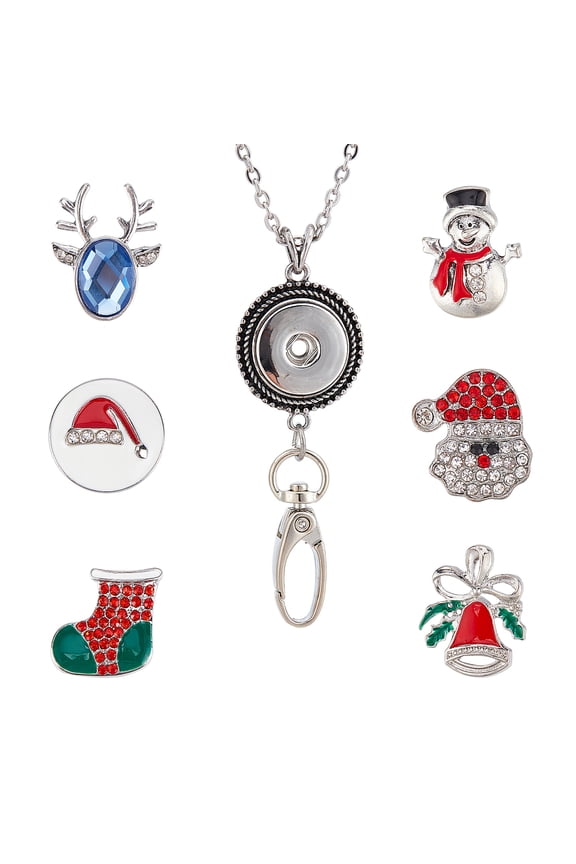 DIY Interchangeable Office Lanyard ID Badge Holder Necklace Making Kit Including Tree Hat Snap Buttons Snap Keychain Making Cable Chains Necklaces