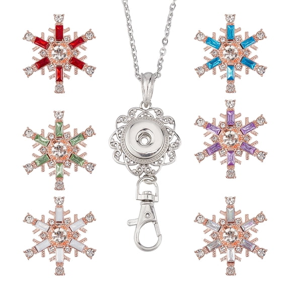 DIY Interchangeable Snowflake Office Lanyard ID Badge Holder Necklace Making Kit Including Alloy Jewelry Snap Buttons & Snap Keychain Making