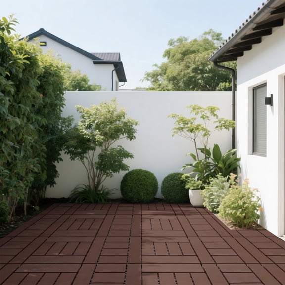 DIY Interlocking Balcony Floor Bricks (44 Pieces Brown) Indoor and Outdoor Universal Terrace Bricks Easy to Install
