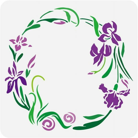 DIY Iris Flowers Wreath Painting Stencil 11.8x11.8 inch Reusable Flower Wreath Stencil Iris Stencil Flower Floral Wall Stencils for Painting on Wood Sign DIY Craft Rustic Farmhouse Decor DIY