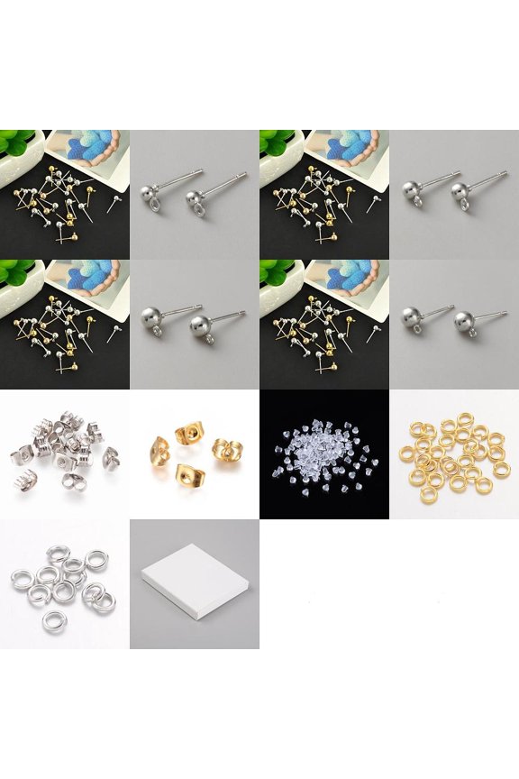 DIY Iron Earring Making Finding Kits with Earring Stud Findings Ear Nuts Mixed Color