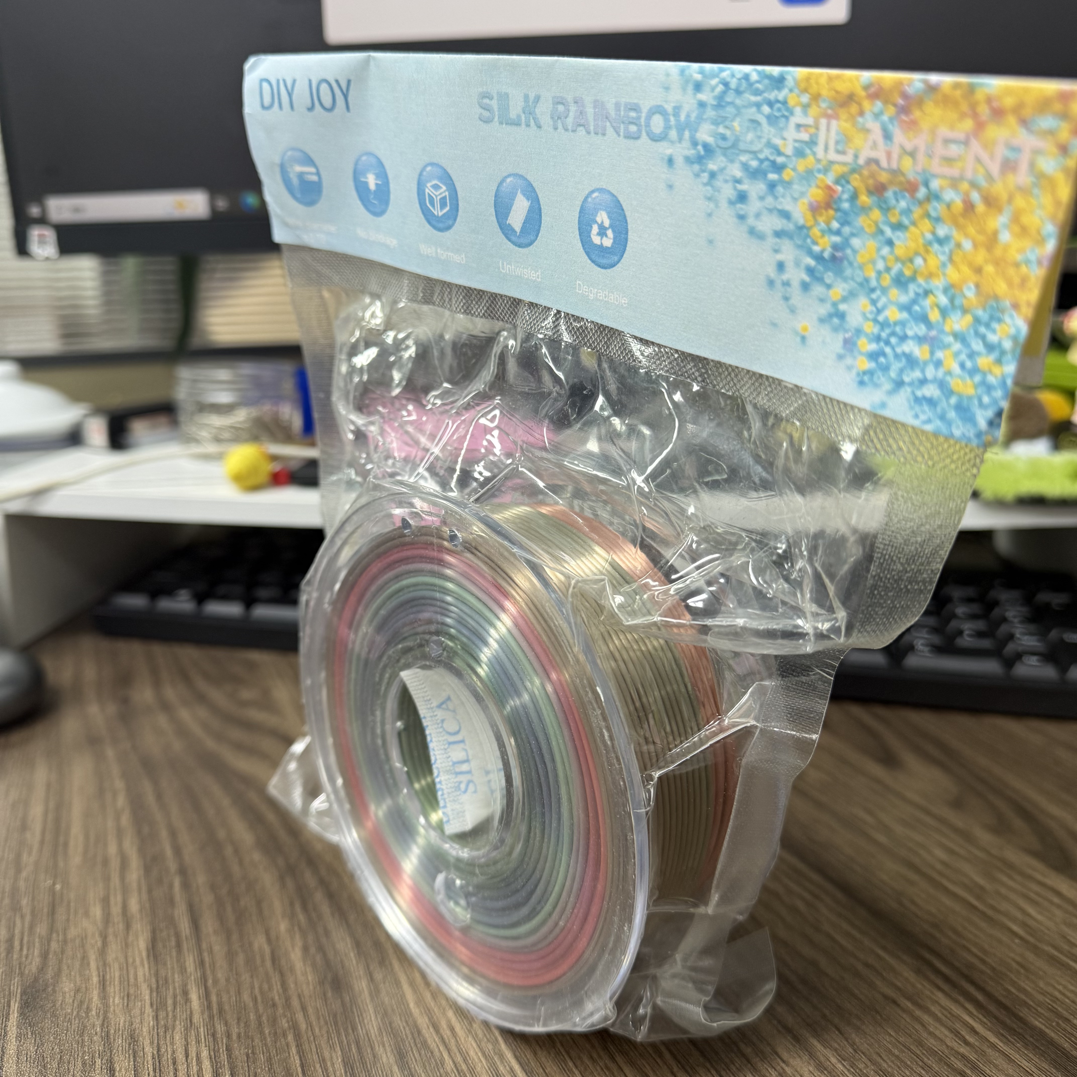 DIY JOY Rainbow PLA+ Filament, 1kg Neatly Wound Silk 3D Printer PLA Plus Filament 1.75mm+/ -0.02mm, Fast Color Change Each 8 Meters, Suitable for Most FDM Printers(Rainbow)