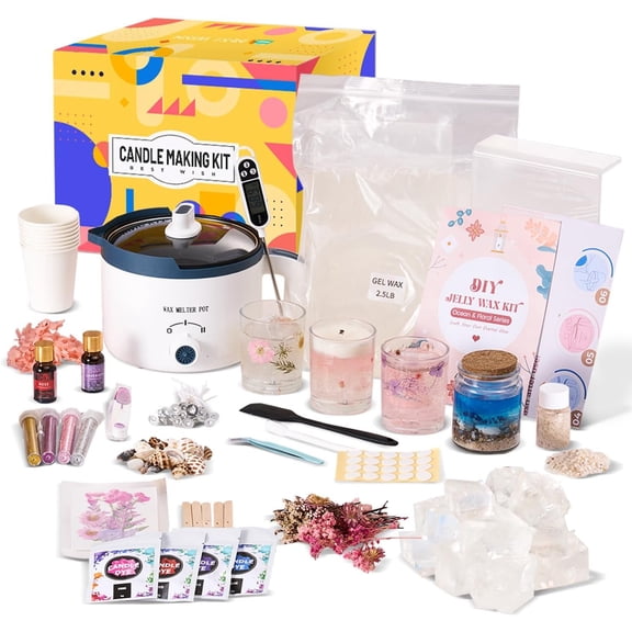 DIY Jelly Wax Candle Making Kit with Jars - Complete Transparent Gel Candle Maker Kit, Theme Gel Kit & Floral Jelly Wax Set, Includes Dried , Shells & Essential Oils