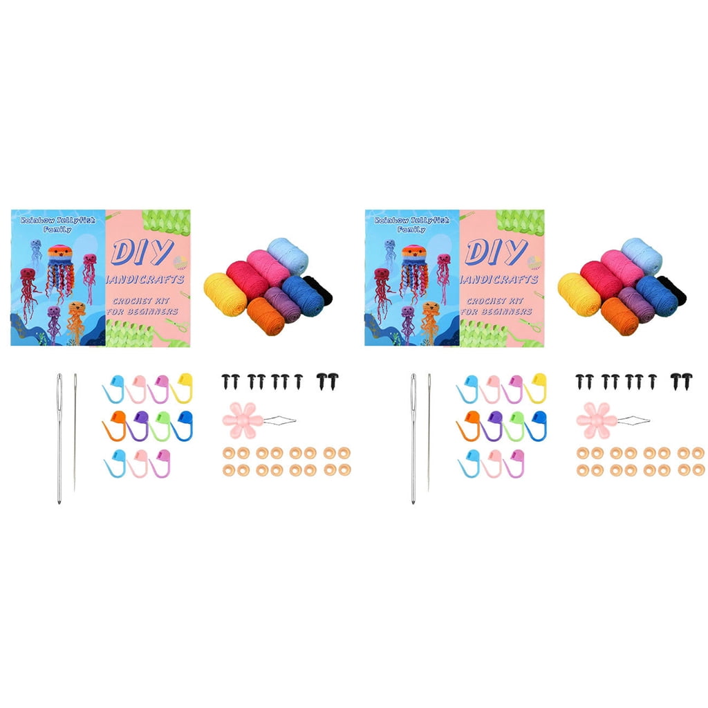 DIY Crochet Starter, DIY Jellyfish Crochet Kits Including Crochet Hook, Yarns, Needle, Plastic Eyes, Needle Threader