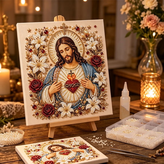 DIY Jesus Pearl Art Kit, 3D Special Shape Diamond Painting for Adults, Religious Wall Art Frame, Christian Mosaic Craft Kit, Christ Pearl Gem Painting Crafts