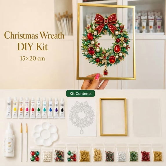 DIY Jeweled Christmas Tree Art Kit,Sparkling Gem and Pearl Painting Craft with Floating Display Frame,Creative Christmas Decor Kit for Adults,Handmade Holiday Gift for Craft Lovers (A5)