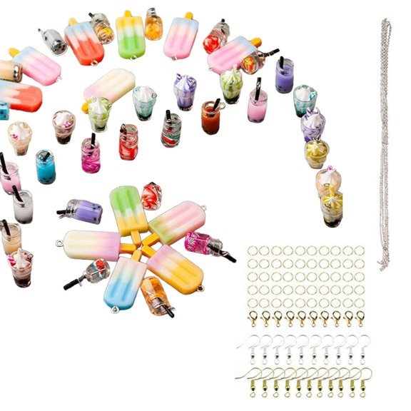 DIY Jewelry Components Set Milk Tea and Ice Cream Pendant Kits for Art Classes