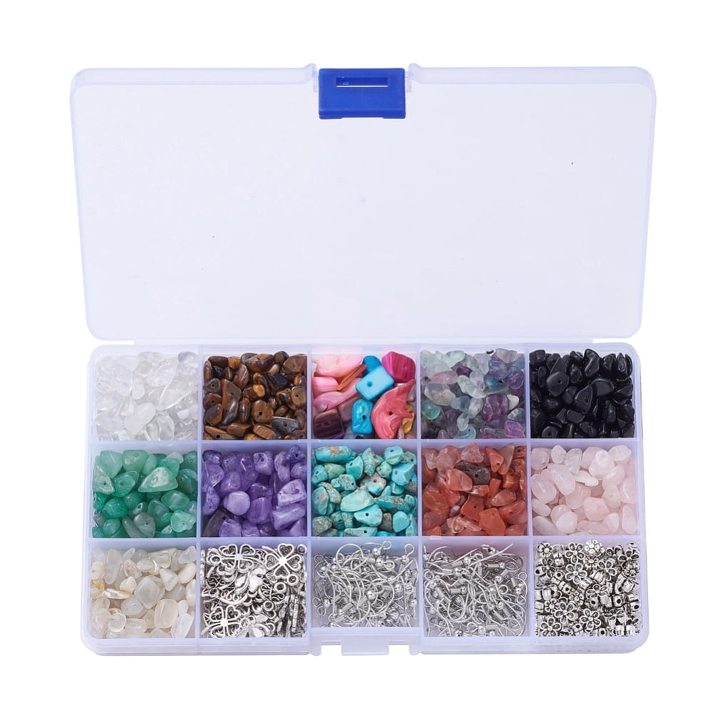 DIY Jewelry Finding Kits with Gemstone Chip Beads Freshwater Shell Chips Beads Tibetan Style Alloy Findings Brass Jump Ring & Earring Hook