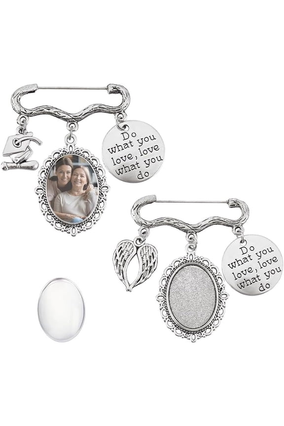 DIY Jewelry Kilt Pins Kits 2 Styles Tibetan Style Alloy Brooch with Oval Pendant and Glass Cabochons Antique Silver 57mm 1pc/style