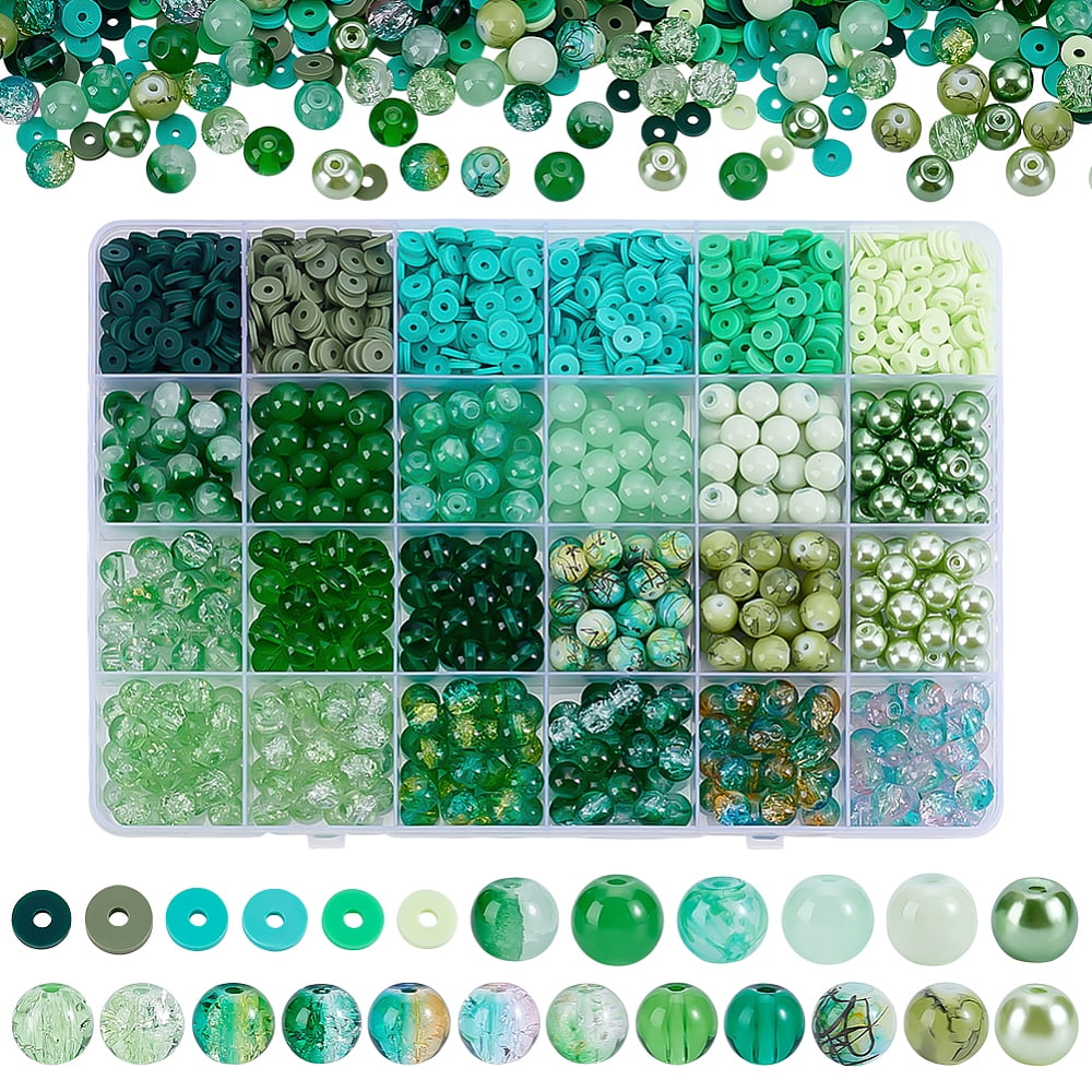 DIY Jewelry Kits Inclduing Handmade Polymer Clay Beads Glass Pearl Bead Glass Bead Green 6x1mm Hole: 2mm