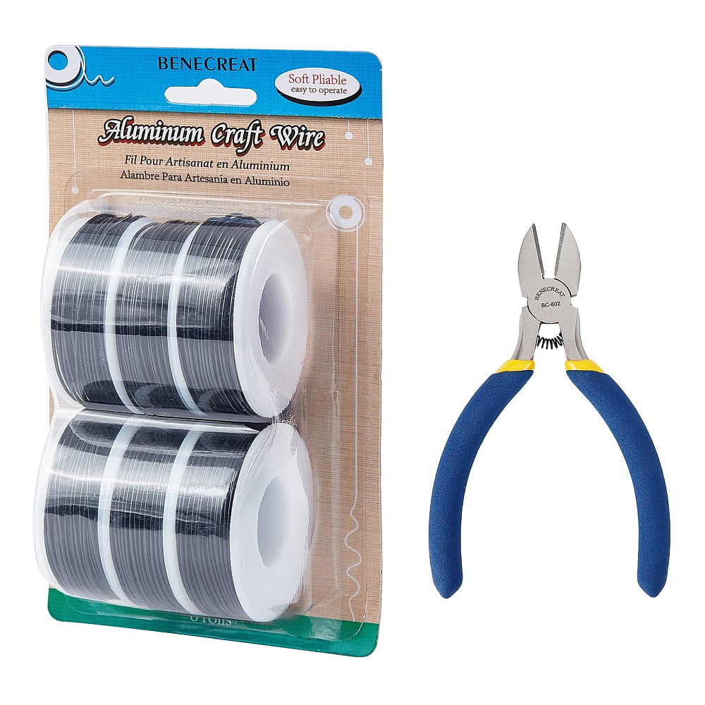 DIY Jewelry Kits with Aluminum Wire and Iron Side Cutting Pliers Black 1mm 23m/roll 6rolls/set