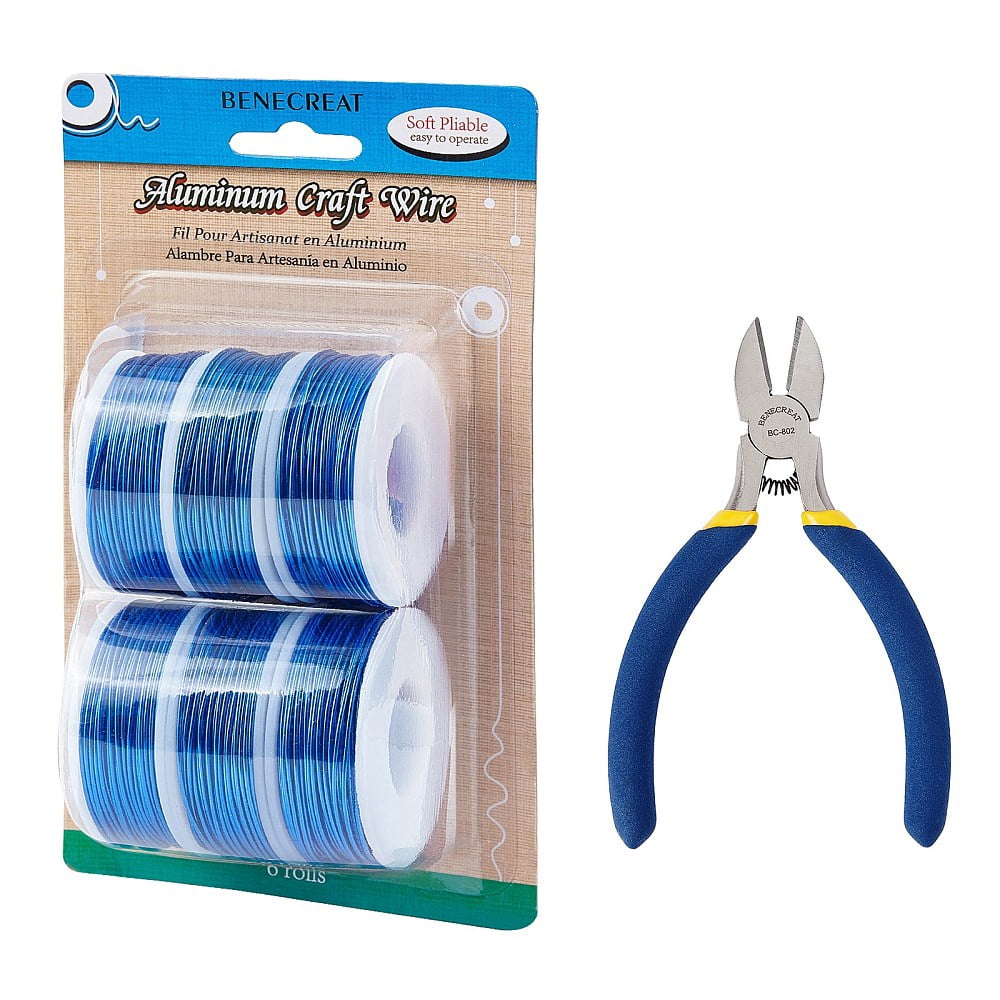 DIY Jewelry Kits with Aluminum Wire and Iron Side Cutting Pliers Blue 1mm about 23m/roll 6rolls/set