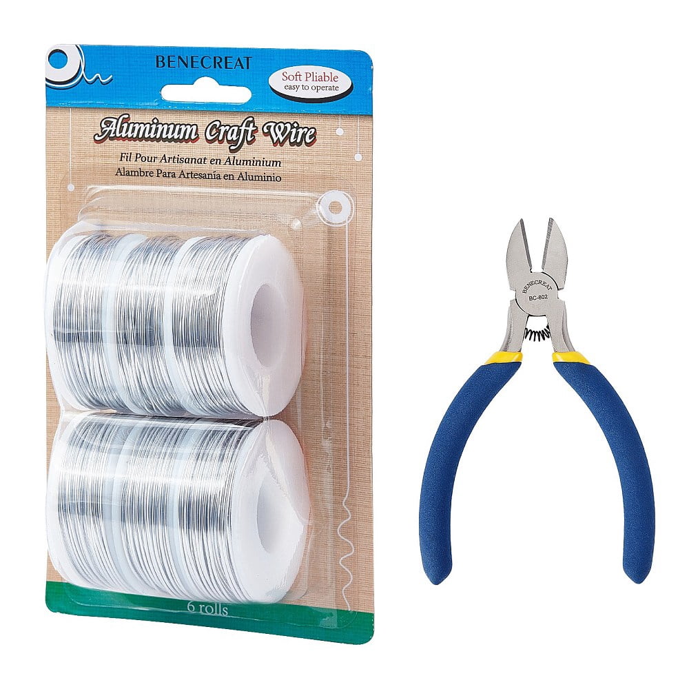 DIY Jewelry Kits with Aluminum Wire and Iron Side Cutting Pliers Silver 1mm 23m/roll 6rolls/set